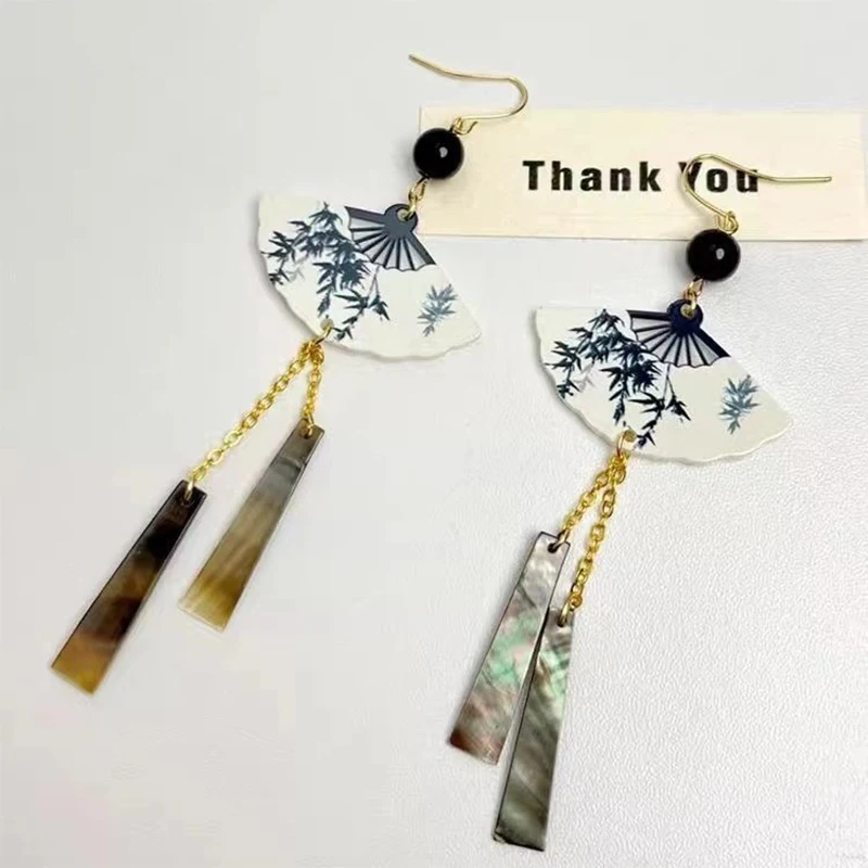 Винтажные китайские традиционные висячие серьги WLP 2024 с рисунком чернил для