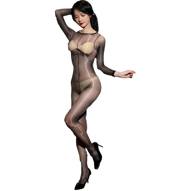 Sexy Aurora Shiny Delicate Body Stocking Temptation Open Crotch Sexy Skinny Thin Body Stockings Open Crotch Pantyhose