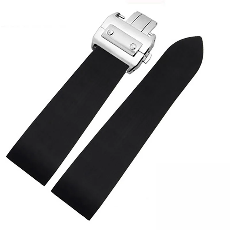 Rubber silicone watch with soft, waterproof and sweat proof for cartier Santos 100 W2020007 men's black 25mm