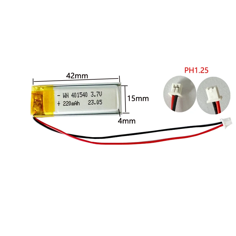 

Rechargeable 220mAh 3.7V Lithium Polymer 401540 Lipo Batteries With PH1.25 For Lamp Led Camera GPS Recorder Video Pen Laser Pen