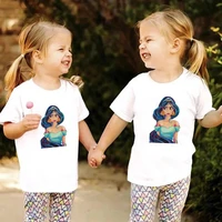 disney princess jasmine hot flower pattern top european and american style white cotton non fading short sleeved round neck 2022