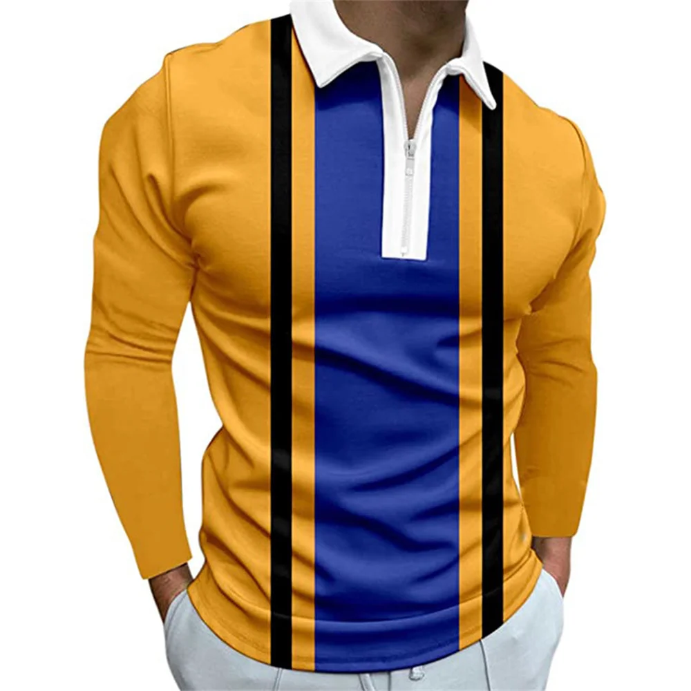 Fashionable Long -sleeved Men in Spring and Summer Casual Striped Seal Polo