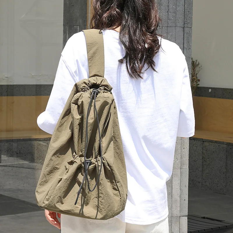

Hylhexyr Women's Casual Tote Drawstring Bucket Shoulder Bag Ins Fashion Nylon Crossbody Bags Solid Color