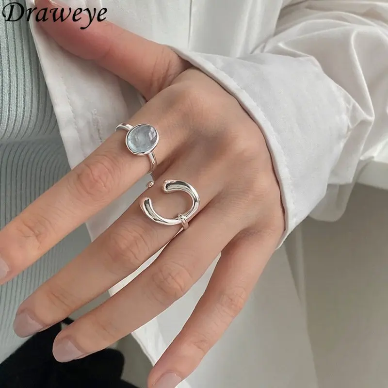 

Draweye Jewelry for Women Oval Blue Geometric Vintage Y2k Fashion Cuff Rings Index Finger Elegant Ins Hip Hop Anillos Mujer