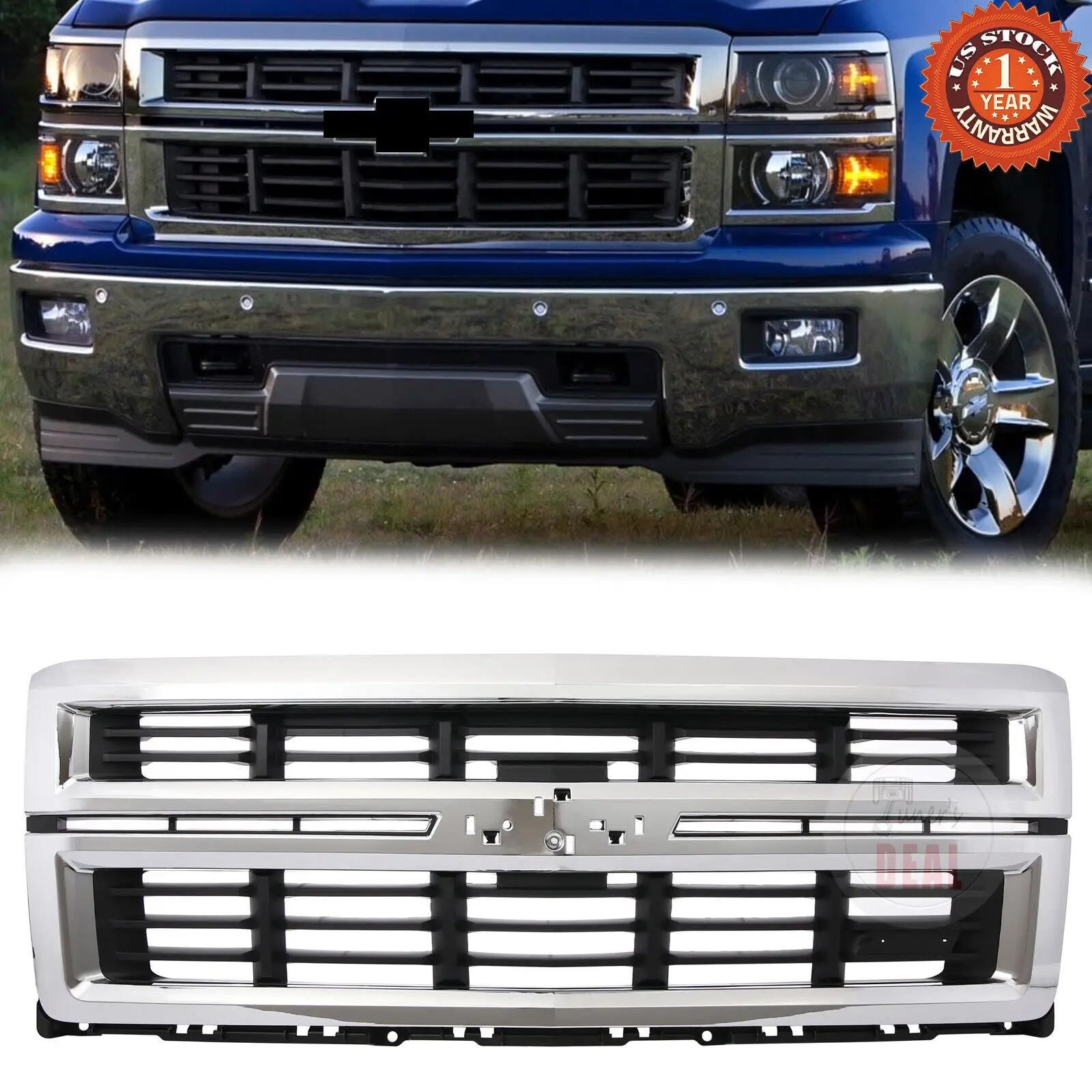 

For 2014-2015 Chevrolet Silverado 1500 Front Grille Chrome Surround Horizontal Billet Grill 23259621 Car Accessories