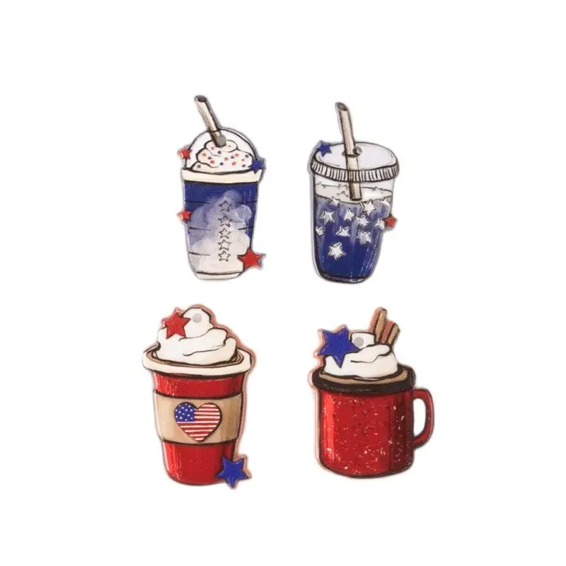 

8Pcs Coffee Charms Creative Acrylic 4th Of July Earring Pendant Necklace DIY Making Accessories