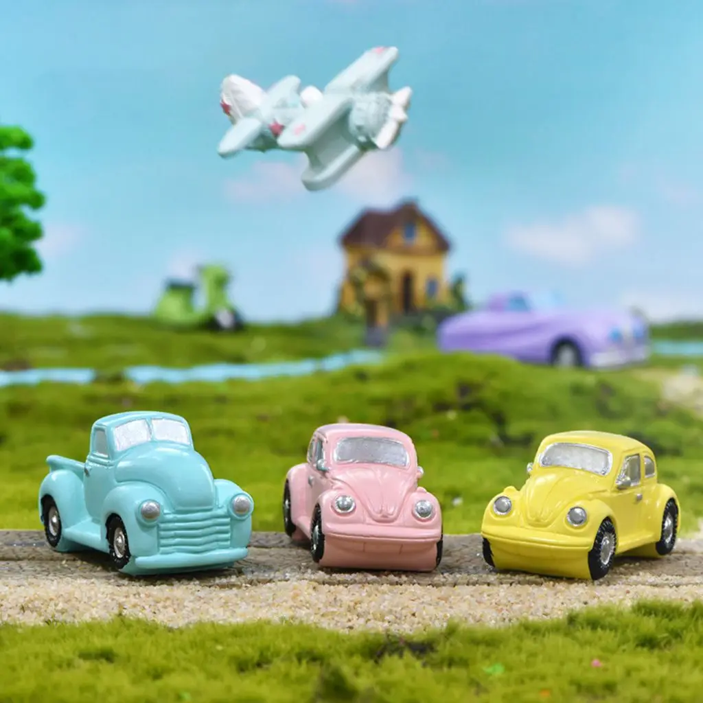

House Miniature Bus Truck Aircraft DIY Desktop Decoration Motorcycle Model Vehicle Series Figurine Micro Landscape