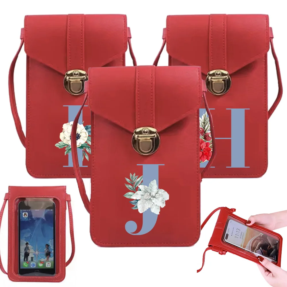 

Universal for IPhone Huawei Samsung Transparent Touch Mobile Phone Bag Waterproof Blue 26 Letter Print Retro Women Shoulder Bags