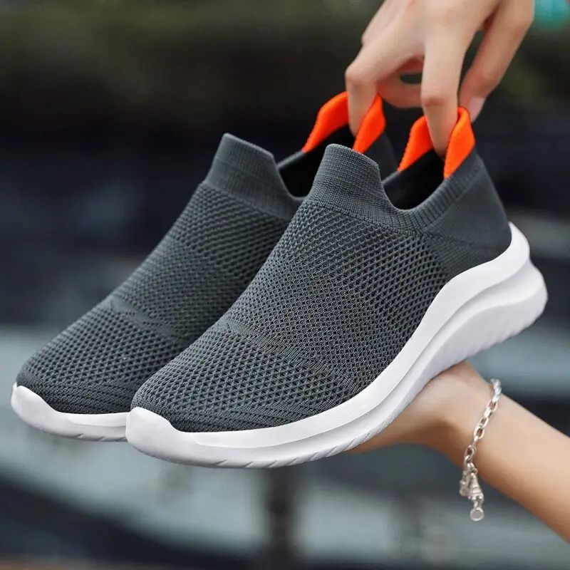 

Large Dimensions Knit Without Laces Sneakers Socks Mens Run Shoes Sport Tenis for Men Sports Shoe Gray Knitting Knitted GMB-3391