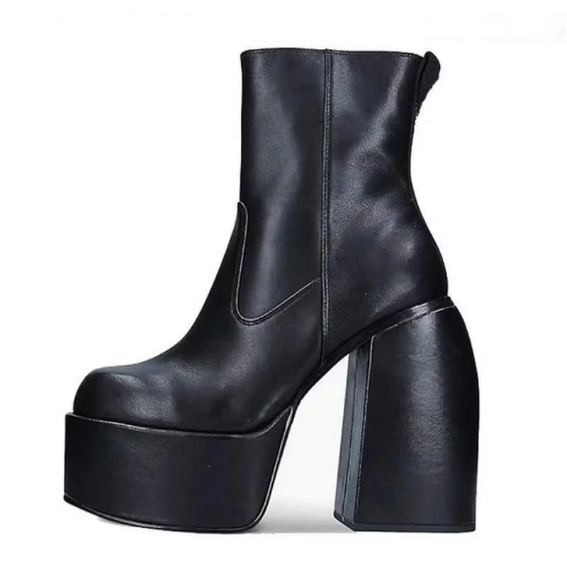 

Punk Gothic Short Boots Stretch Microfiber High Heels Luxury High Quality Platform Knee High Boots Sexy Party Zipper Boots 2022