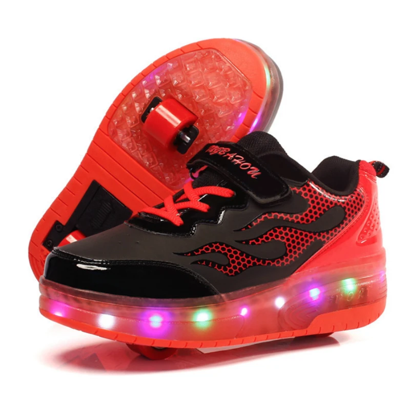 

Светящиеся кроссовки Heelys на двух колесах, светодиодные светящиеся кроссовки для детей, девочек, мальчиков, роликовые коньки, обувь со свето...