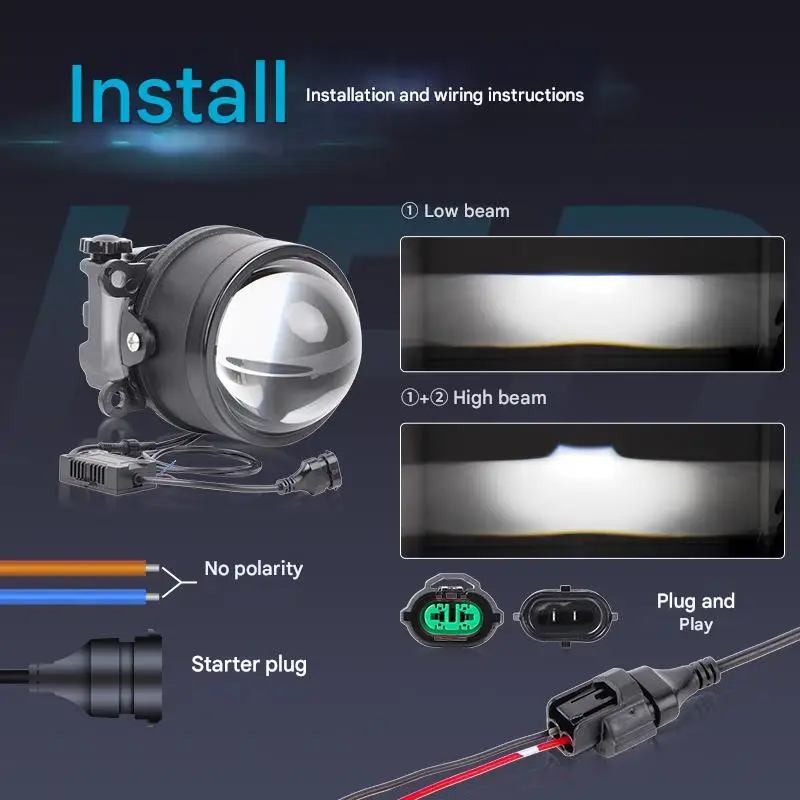 Фото 3-дюймовый лазерный светодиодный противотуманный фонарь, двухлучевой проектор, золотисто-белый модернизированный супер яркий проникновение, автомобильные аксессуары, универсальное использование №3