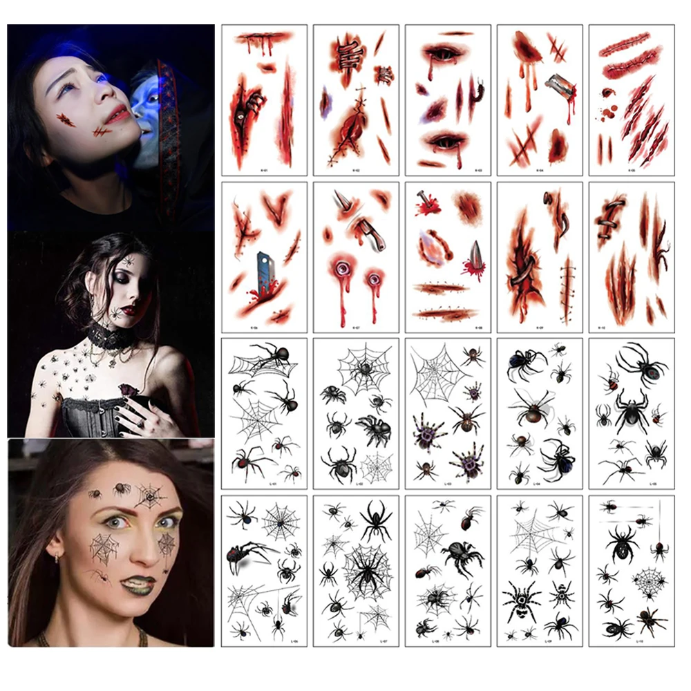 

Women Lifelike Scar Spider Design Waterproof Face Patch Tattoo Stickers Temporary Tattoos Body Art Stickers