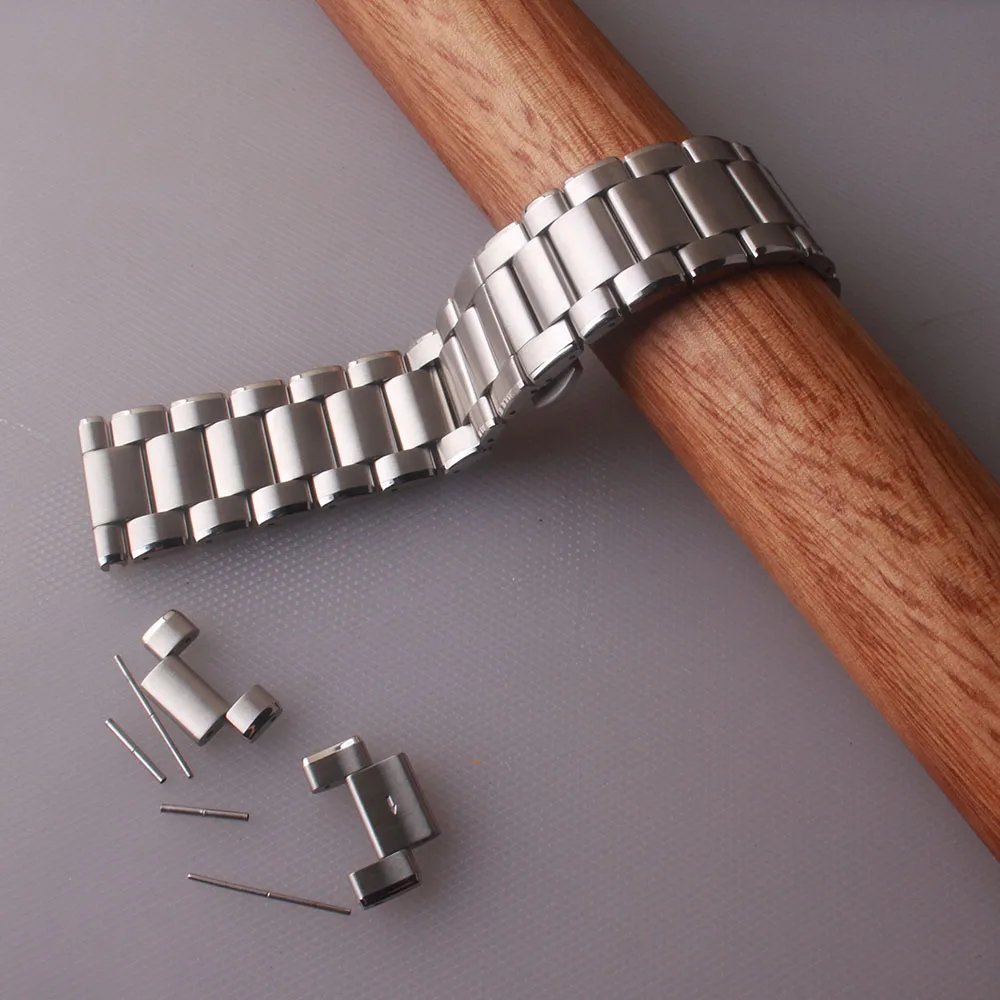 Stainless Steel Watch Band Strap Mens Heavy Watchband Solid Link Bracelet 24mm High Quality Watch Accessories Silver Black bands