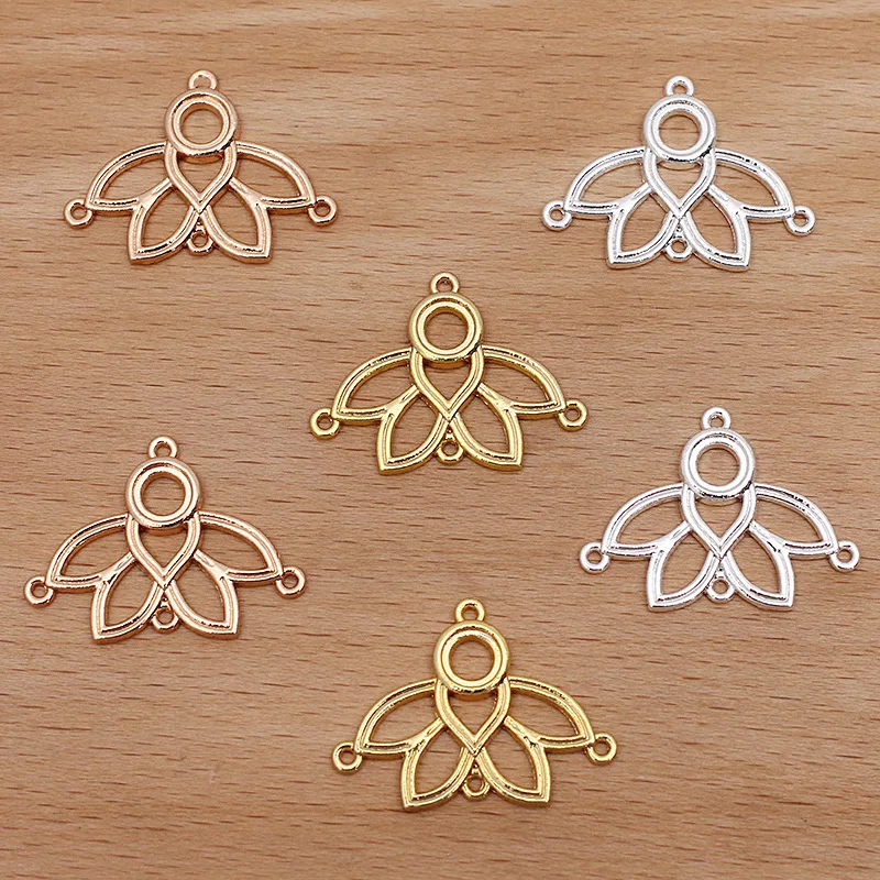 

100 PCS 27x21mm Gold/Silver Plated Flowers Pendant Connector Charms DIY Accessories For Jewelry Making Material