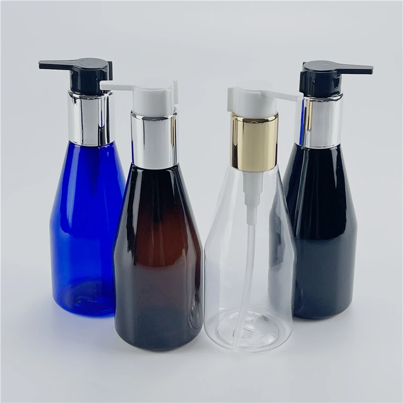 

200ML X 25 Silver Gold Collar Lotion Pump Cosmetic Plastic Container Empty PET Conical Bottle For Shampoo Liquid Soap Shower Gel