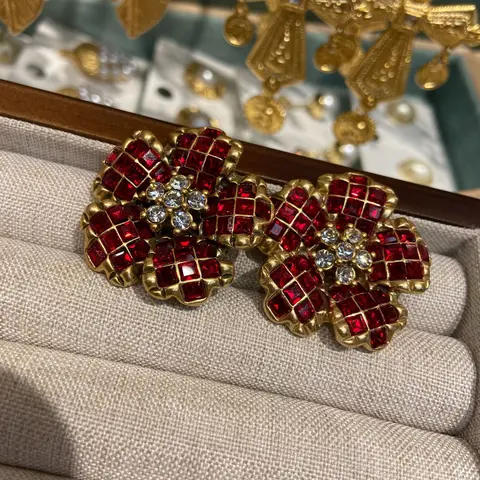 Женские винтажные трёхмерные серьги с рубином из меди