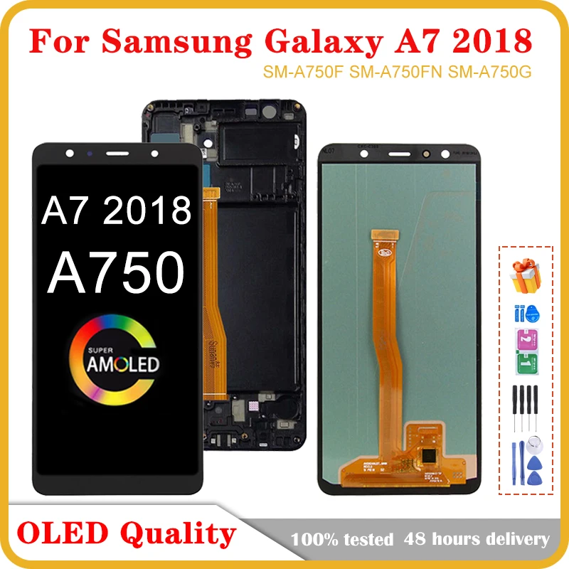 ЖК-дисплей 6,0 'с сенсорным OLED-экраном и дигитайзером в сборе для Samsung Galaxy A7 2018 A750 A750F, сменный ЖК-дисплей