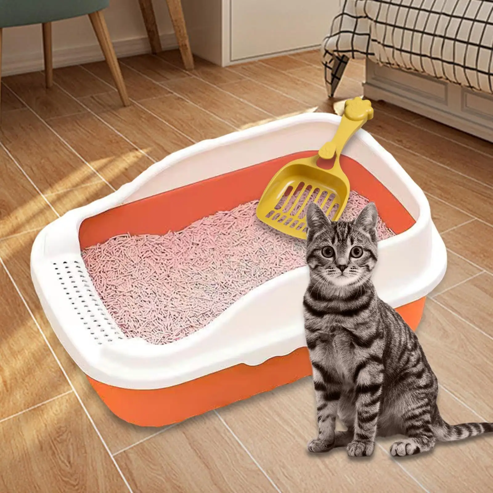 Фото Лоток для кошек с глубоким дном и совком для маленьких и средних кошек и кроликов №2