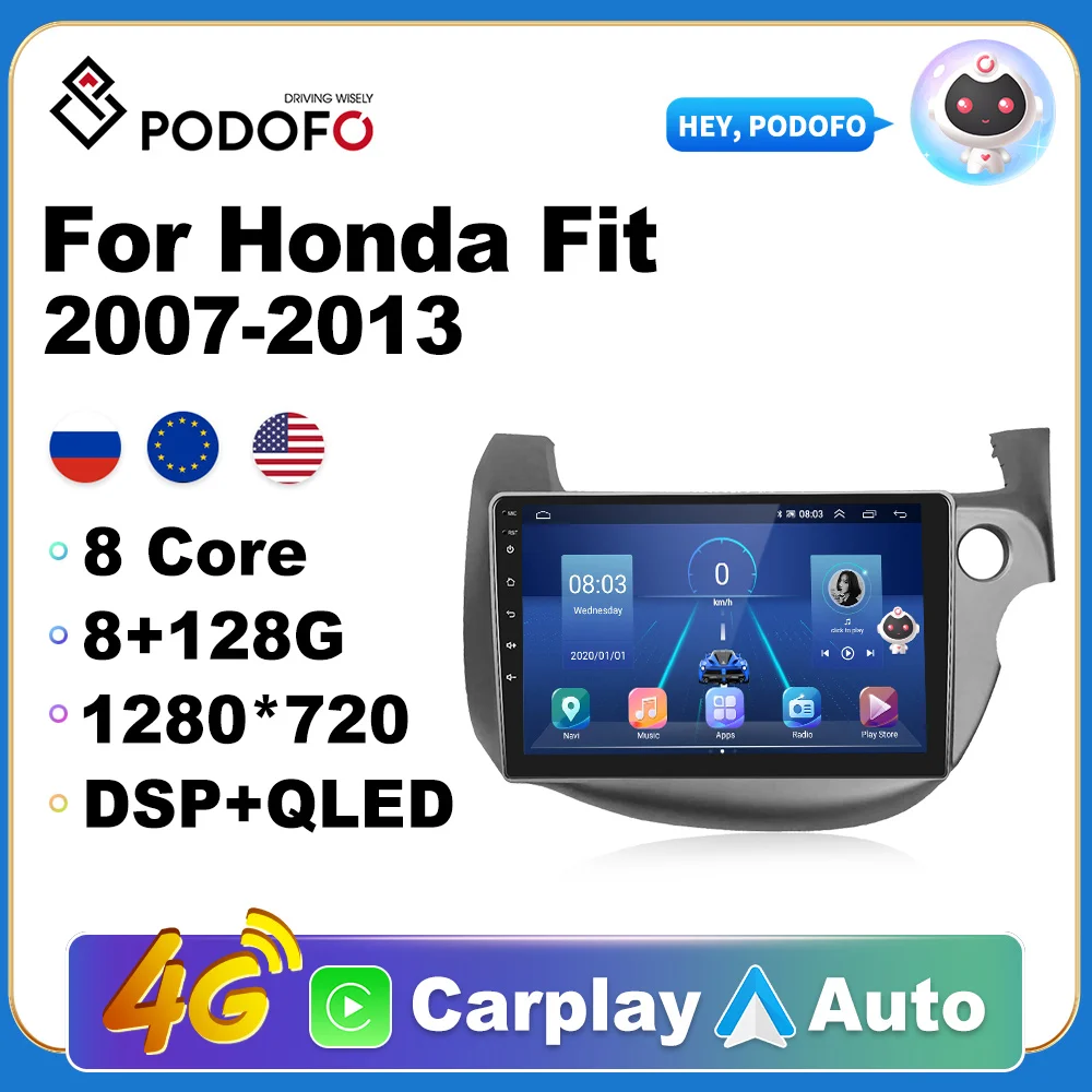 

Podofo 2 din Android 10 автомобильное радио для HONDA FIT 2007-2013 Мультимедиа Видео плеер GPS навигация RDS 4G Carplay головное устройство