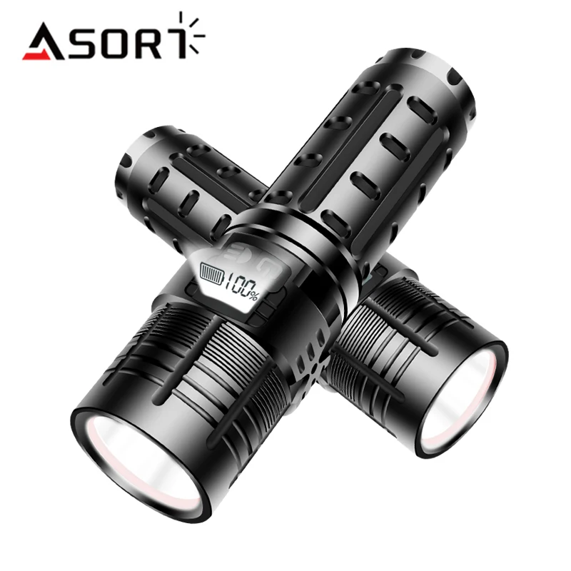 Strong Light Tactical Flashlight High Power LED Torch USB Rechargeable Lantern XHP70 Intelligent OLED Display Long Distance Lamp