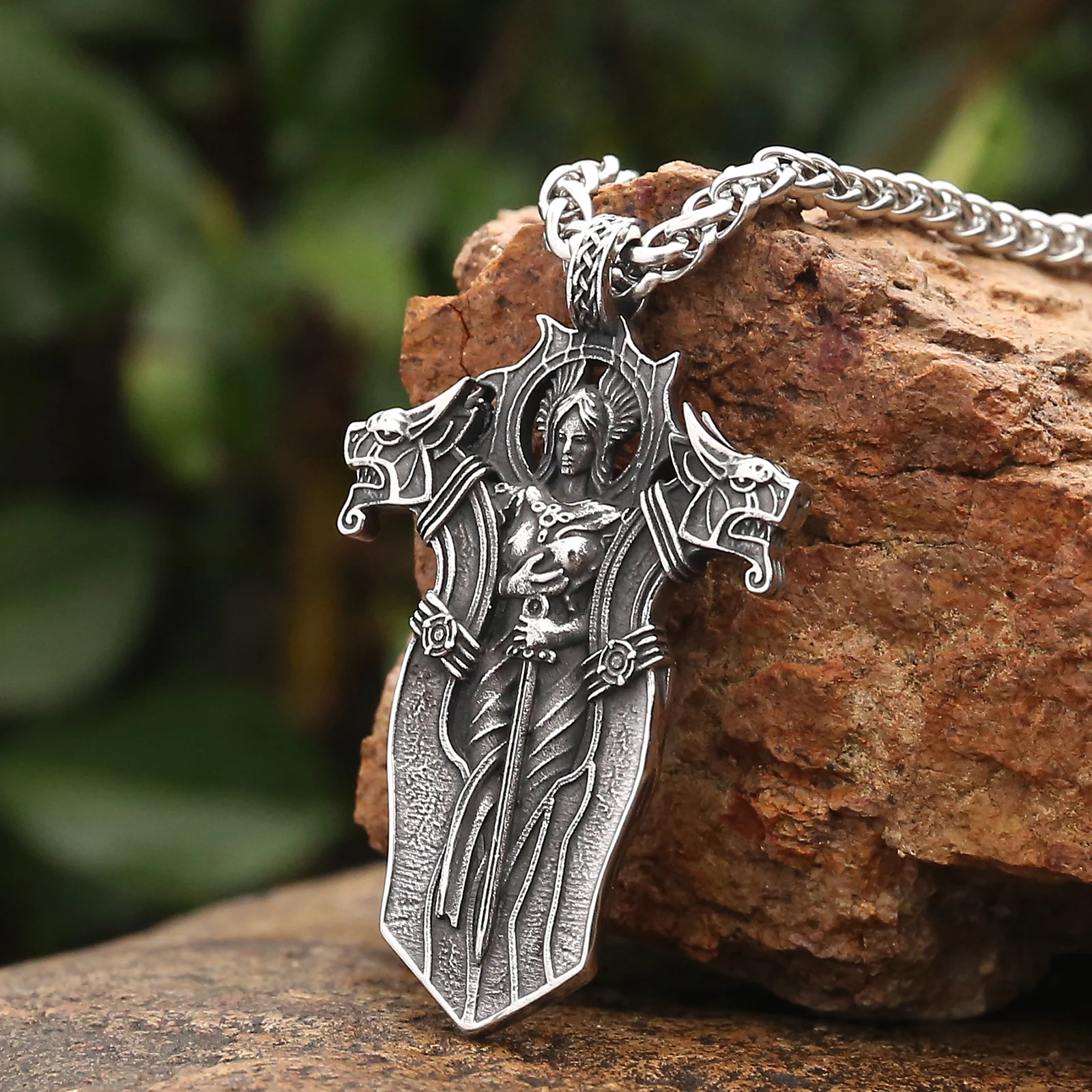 

Norse Myth Inspired Stainless Steel Viking Jewelry Norse Goddess Valkyrie Amulet Pendant Necklace