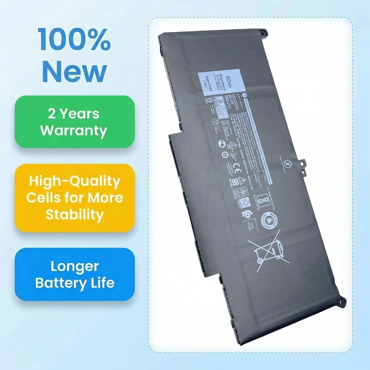 Фото Новая батарея F3YGT 7.6V 60Wh DJ1J0 для ноутбуков DELL Latitude 12 7000 E7280 E7290 E7380 E7390 E7480 E7490 2X39G DM3WC P28S C27RW №1