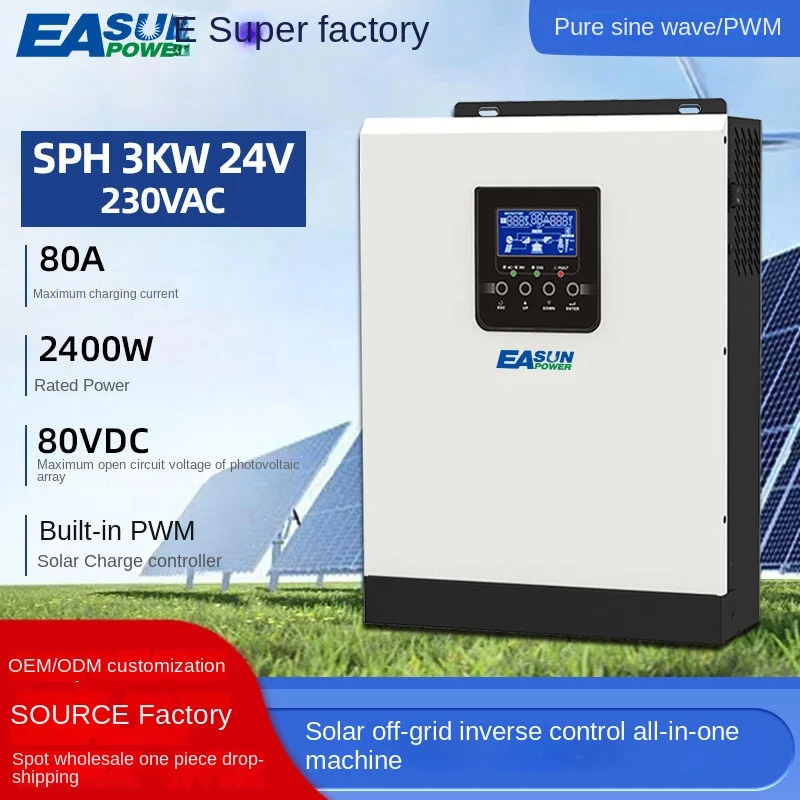 Источник питания EASUN 3KVA 2400W 80VAC Off инверторный интегрированный станок с обратным контролем, солнечное зарядное устройство с чистой синусоидой, встроенное ШИМ