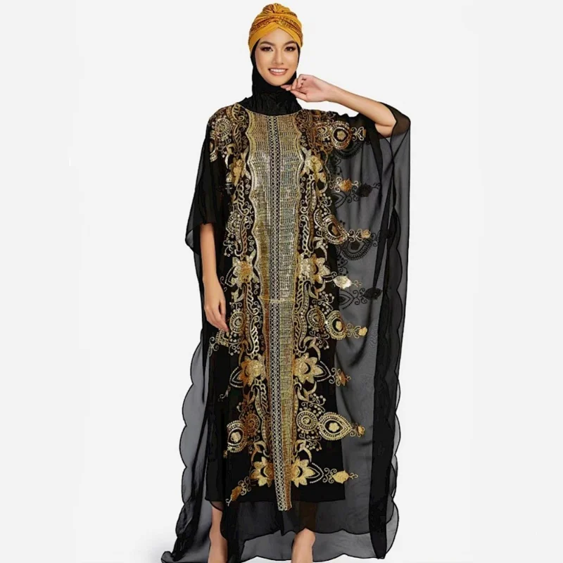 

Africa Clothing African Maxi Dresses For Women Muslim Abaya Long Dress 2023 New Fashion Black African Dress Soft Shining Dress