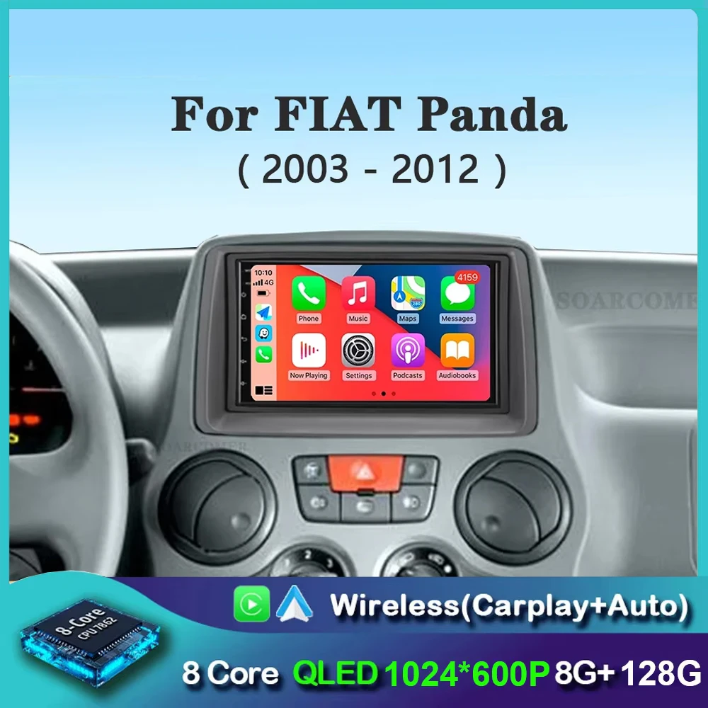 Фото 7-дюймовый Android 14 Carplay автомобильный радиоприемник мультимедиа для Fiat Panda 2003 2004 2005 2006 2007 2008-2012 автомобильная видеостерео навигация №1