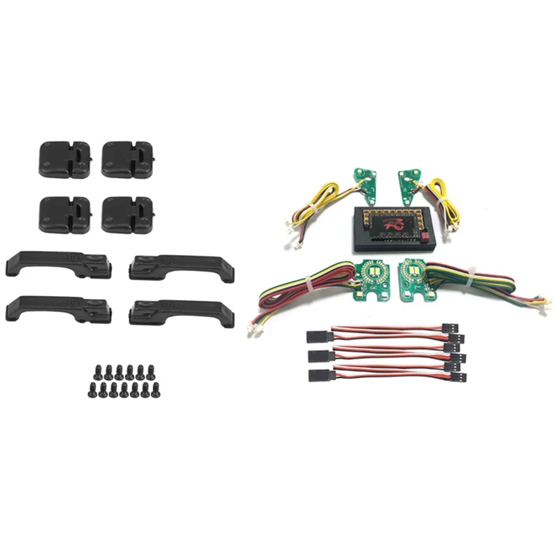 

1Set Black Plastic Climbing Car Door Hinges And Door Handles With RC Car Front Rear LED Lights Lamp Group Defender
