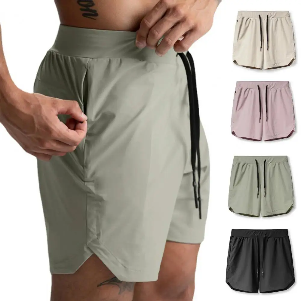 

2022 Summer New Gym Jogging Shorts Men's Sports Shorts Solid Color Loose Drawstring Quick Dry Zipper Pockets Shorts for Fitness