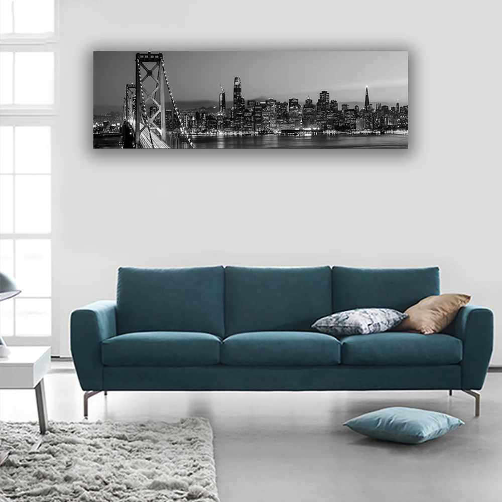 Черно-белые плакаты с изображением Нью-Йорка ланскейка Манхэттена ночные холст