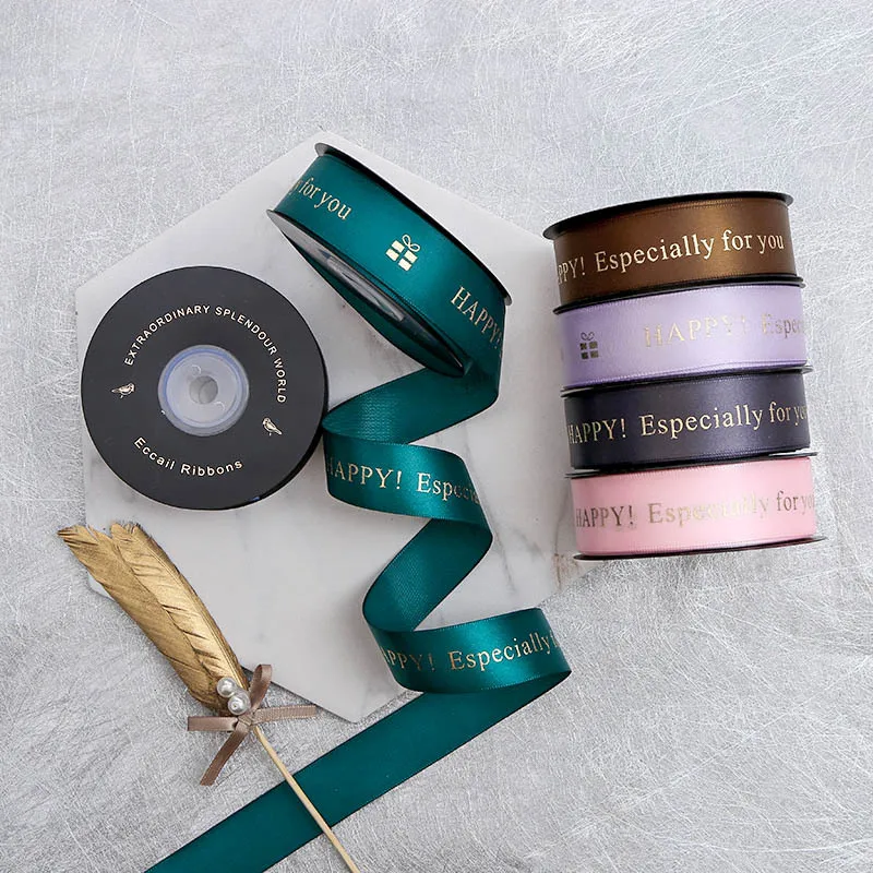 

25 мм новая позолоченная лента с буквами на английском языке, Цветочная лента, лента, Подарочная коробка, цветы, Цветочная лента из материала