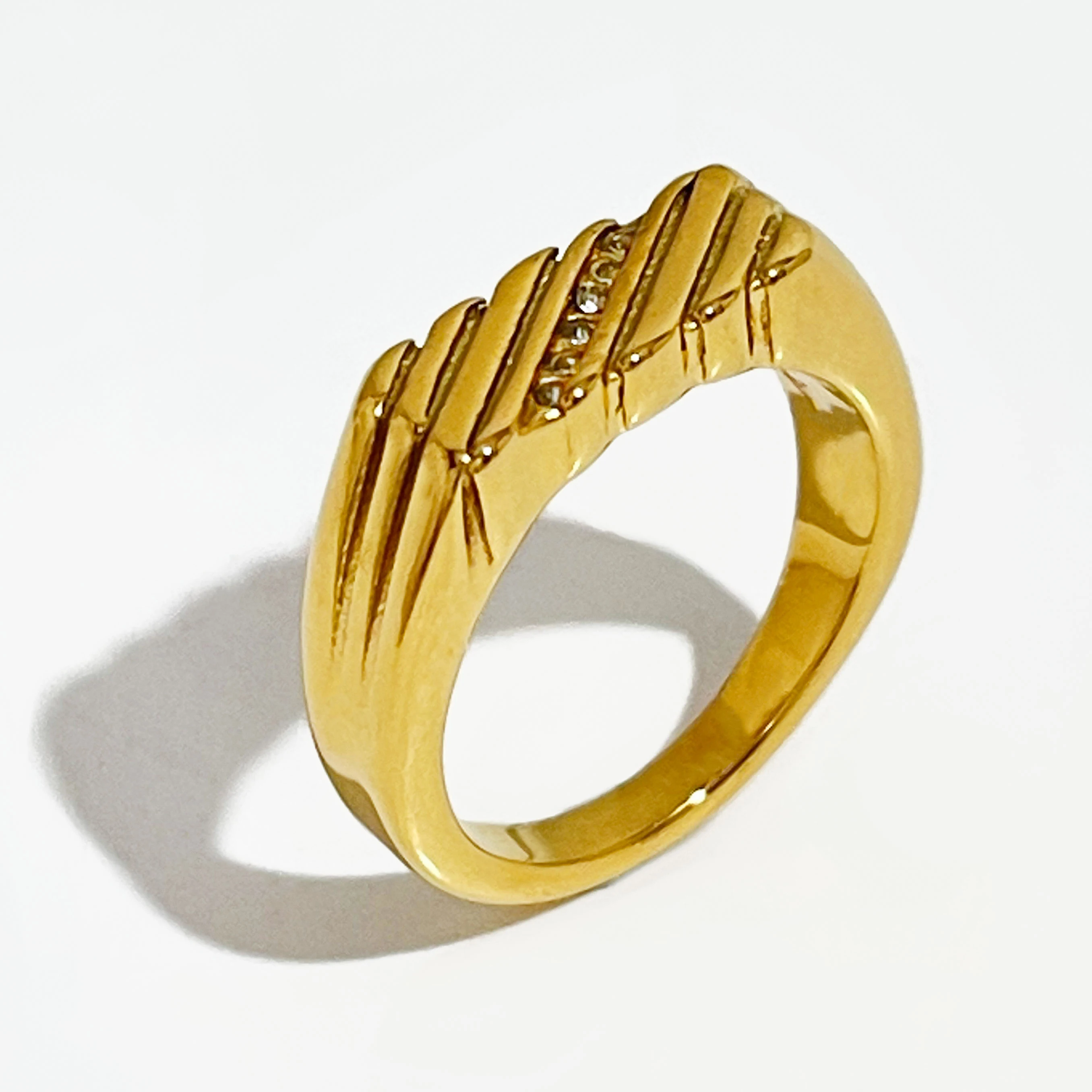 

Peri'sbox Stainless Steel 18K Gold Plated Engraved Rectangle Stamp Ring with Cz Women Minimalist Designer Jewelry Gifts for Her