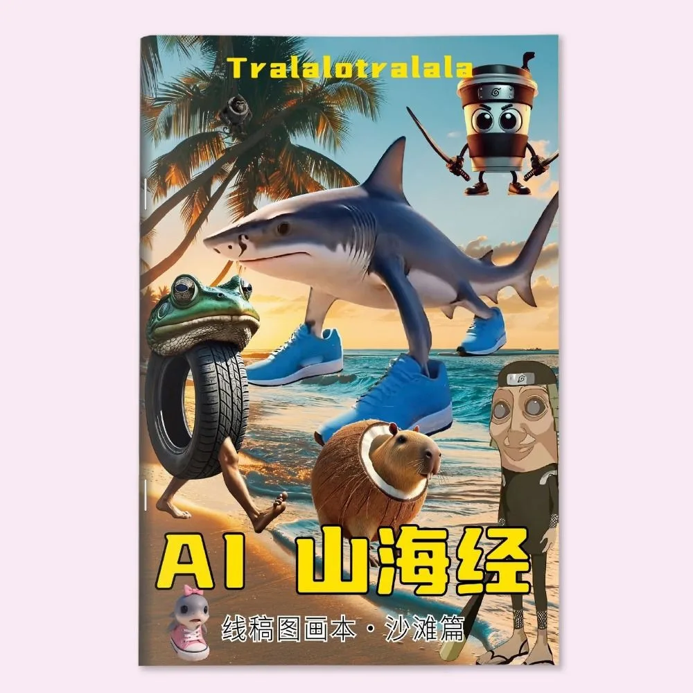 Фото AI Shan Hai Jing Tungtungsahur Книжка-раскраска с героями мультфильмов Tung Tung sahur Bombommbini крокодило Граффити Копия Альбом для рисования №1