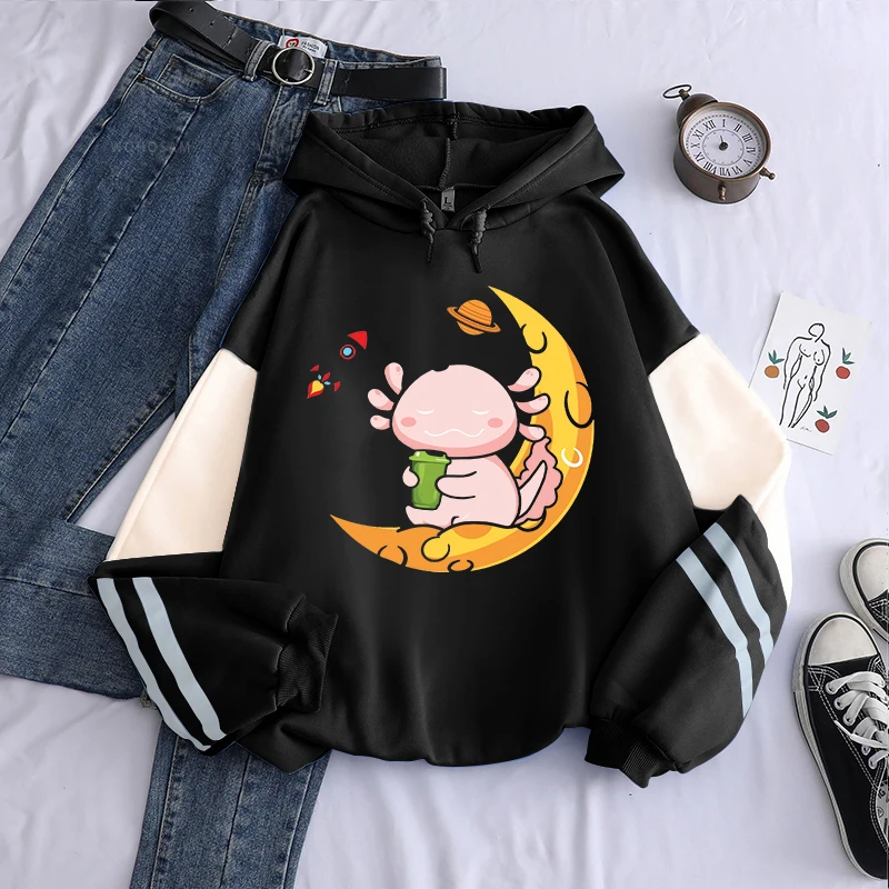 Kawaii Axolotl Gamesolotl мультфильм Графика толстовки хип-хоп с длинным рукавом мужская