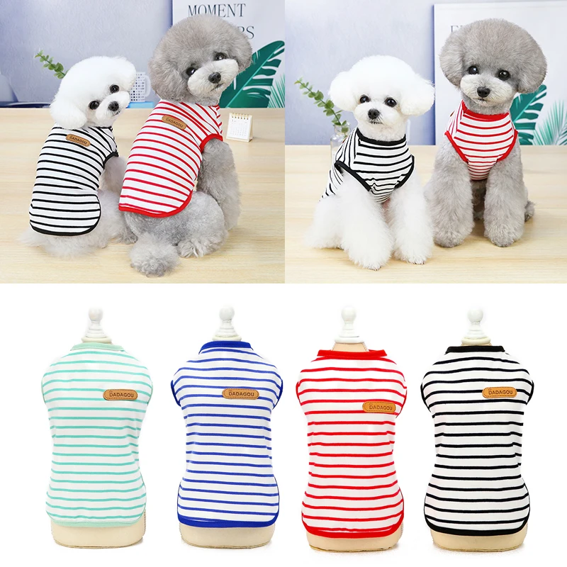 

Summer Striped Dog T-Shirt Cotton Casual Pet Vest Soft Comfortable Costume Puppy Cats Breathable Thin Vest Quick-drying Clothes