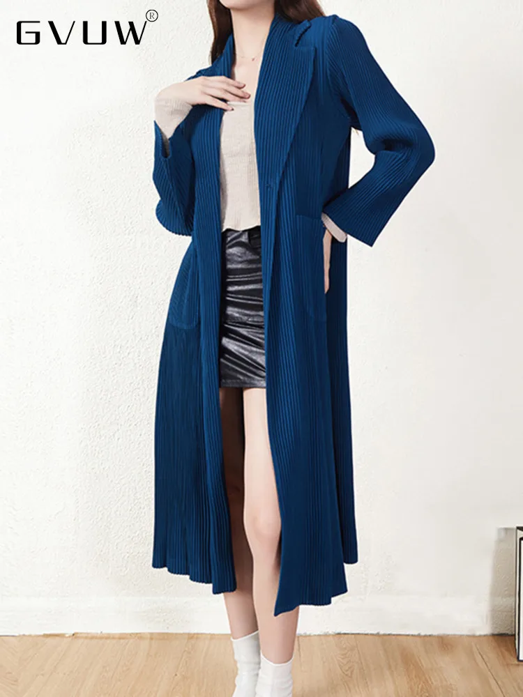 

Женский плиссированный кардиган GVUW, однотонная ветровка средней длины с отложным воротником и карманами, Осень-зима, 17D7078