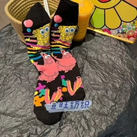 new fashion socks cartoon spongebob women socks high quality funny harajuku high leg socks casual breathable long socks ladies