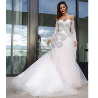 formal wedding dresses appliques vestidos de novia luxury off the shoulder woman 34 sleeve white a line robe de mariee