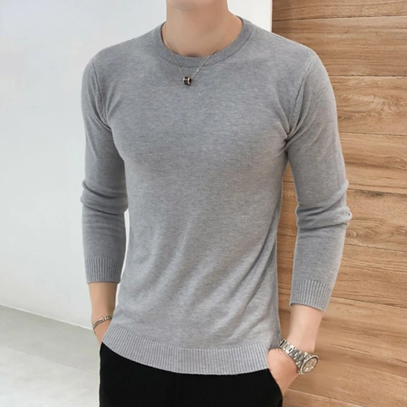 

Autumn Men's Slim Fit Pullover Sweaters Male Solid Color O-Neck Sweater Black White Knitted Pullover Tops S-2XL