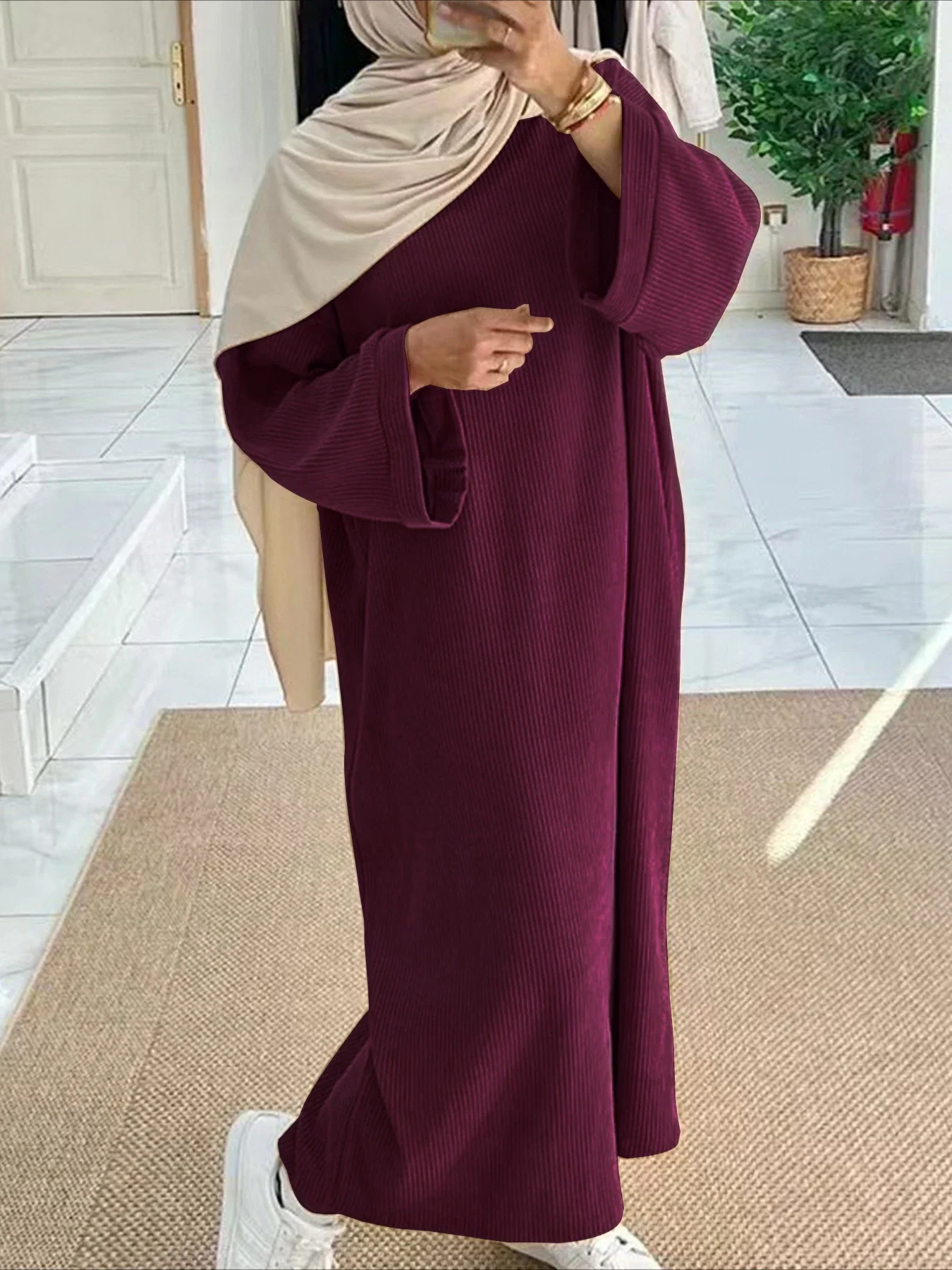 Фото Ид мусульманские женские скромные платья Рамадан Ислам Vestidos Джалабия Марокко Саудовская Аравия Абая Дубай Кафтан 2024 осень-зима халат №4