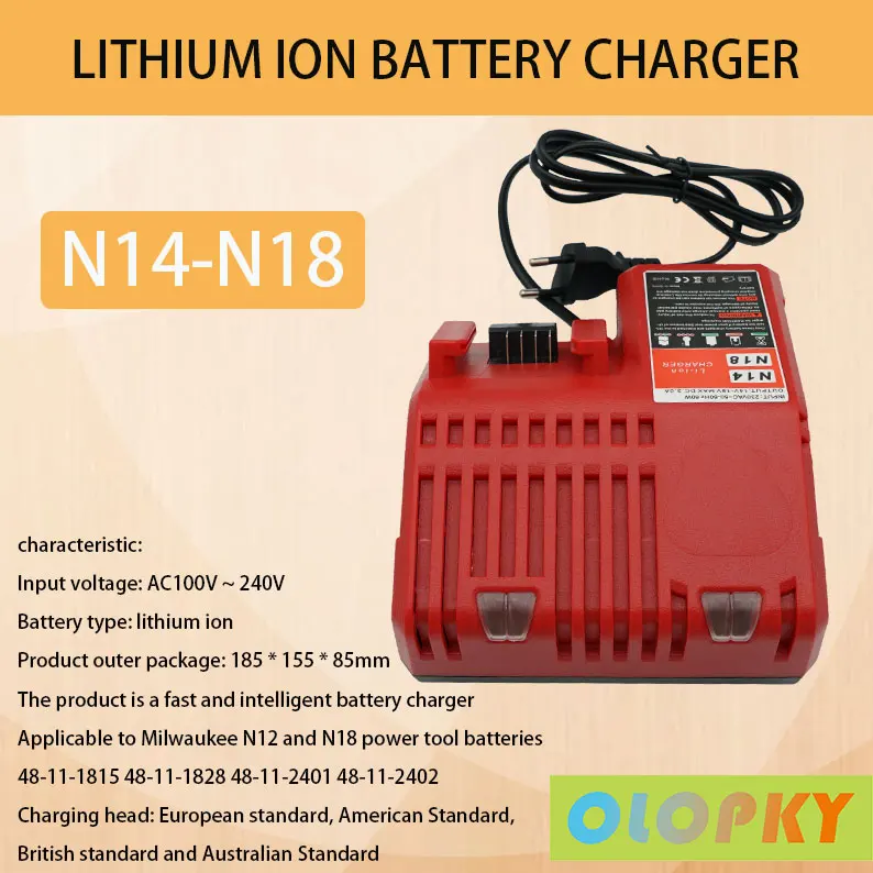 

Адаптер для зарядного устройства N14-N18, зарядное устройство Li-Ion для Milwaukee 12 В 14,4 в 18 в C1418C 48-11-1815/1828/1840 M18 M14 M12, Аккумулятор Au Lithium