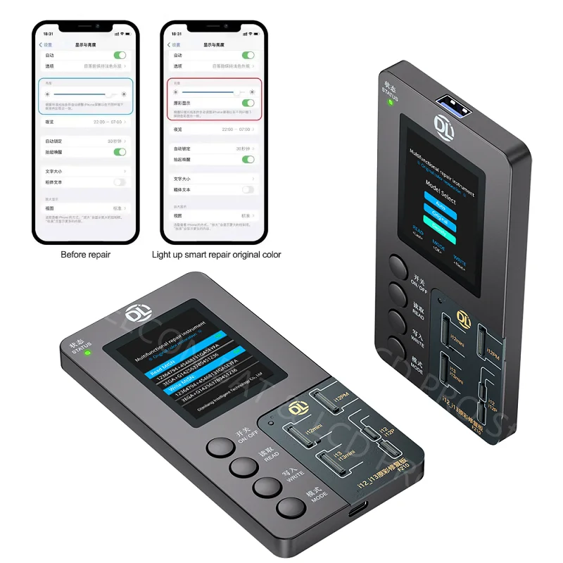 

Программатор-тестер DL F210 для iPhone 7-12/13/13, мини-приставка для восстановления тона с ЖК-дисплеем и сенсорным экраном, оригинальный инструмент для ремонта цветов