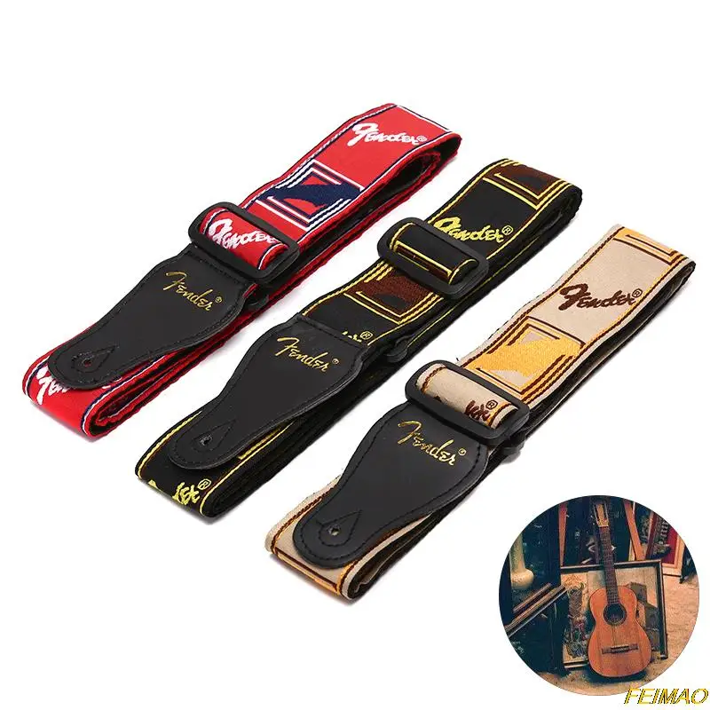 

Classic Fashion Embroidery Folk Guitar Strap Adjustable Guitar Strap Leather Ends For Electric Acoustic Universal