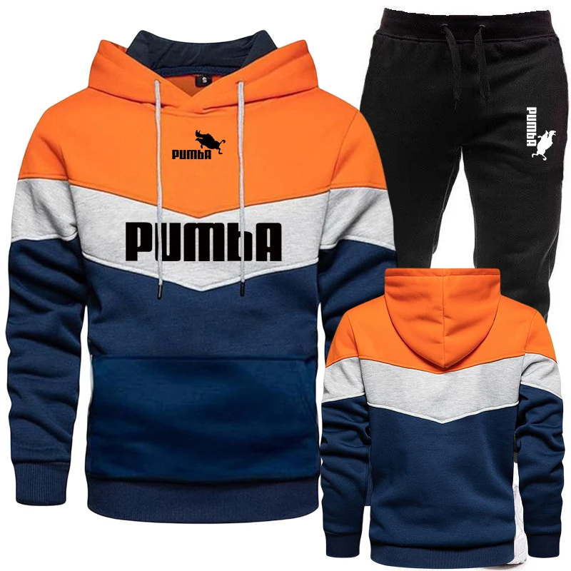 Fashion Print Tracksuit for Men Stripe Hooded Sweatshirt+Drawstring Sweatpants 2 Piece Sets Casual Jogging Fitness Sports Suits