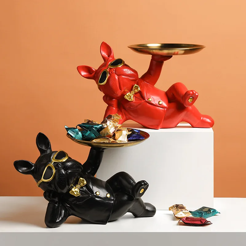 

Resin Décor Dog Statue Butler with Tray for Storage Table Live Room French Bulldog Ornaments Decorative Sculpture Craft Gift