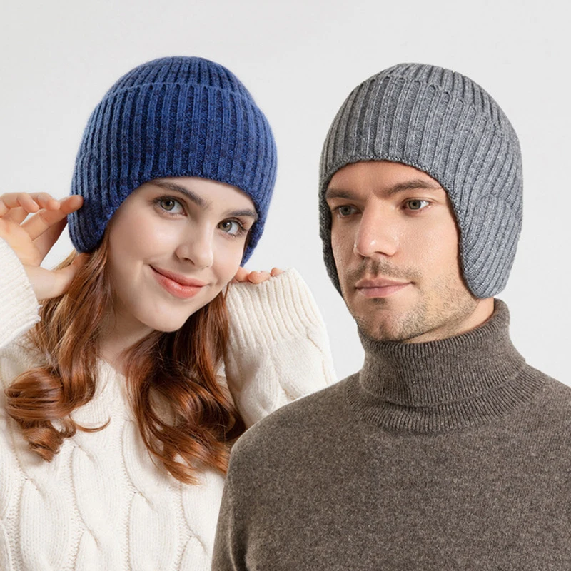 

Thick Knit Mens Winter Hats with Ears 2022 Warm Beanies for Women Winter Hat with Ears Flaps Mens Cap Bonnets for Women