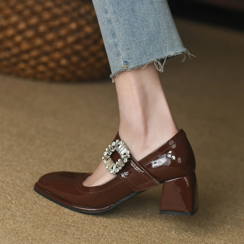 

Туфли-лодочки женские из лакированной кожи с квадратным носком, 5,5 см